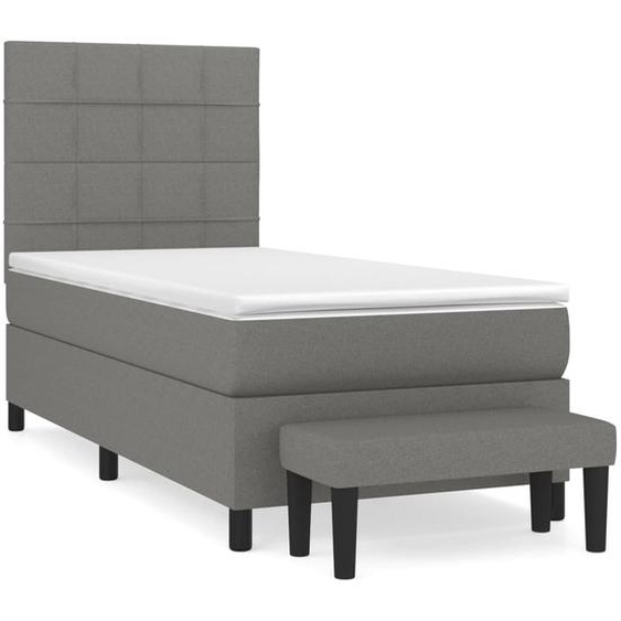 vidaXL Lit boxspring avec matelas gris foncé 90x200 cm Tissu