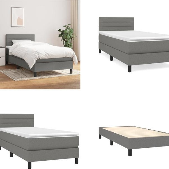 vidaXL Lit boxspring avec matelas gris foncé 90x200 cm Tissu - Lit boxspring - Lits boxspring - Lit - Meubles de chambre à coucher