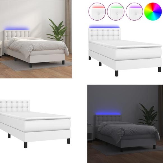 vidaXL Lit Boxspring avec matelas & LED Blanc 90x190 cm Similicuir - Lit boxspring - Lits boxspring - Lits