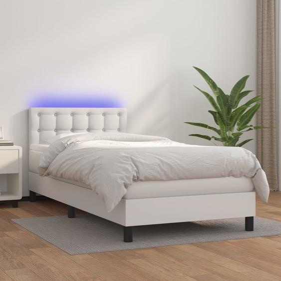 vidaXL Lit boxspring avec matelas & LED Blanc 90x200 cm Similicuir - Lit boxspring - Lits boxspring - Lits
