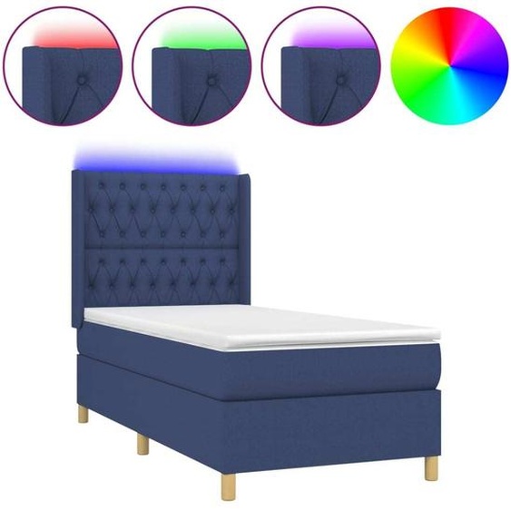 vidaXL Lit Boxspring avec matelas & LED Bleu 100x200 cm Tissu