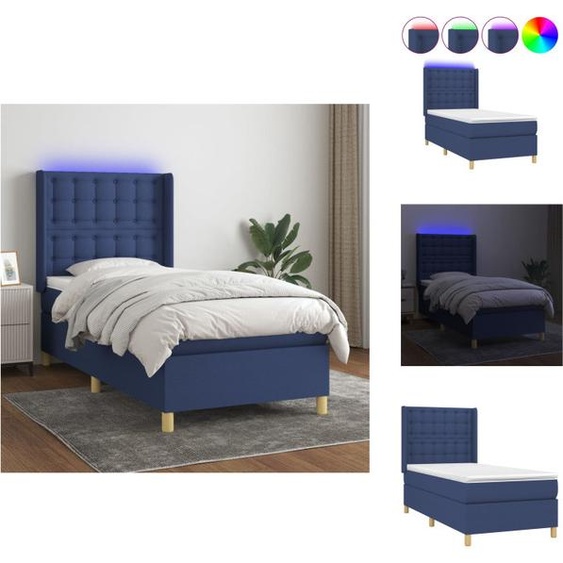 vidaXL Lit Boxspring avec matelas & LED Bleu 100x200 cm Tissu - Lits et Sommiers
