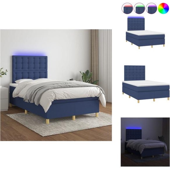 vidaXL Lit Boxspring avec matelas & LED Bleu 120x200 cm Tissu - Lits et Sommiers