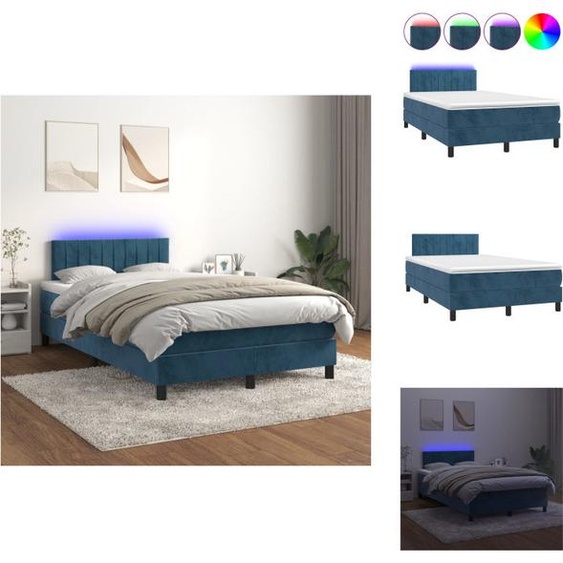 vidaXL Lit Boxspring avec matelas & LED Bleu Foncé 120x200 cm Velours - Lits et Sommiers