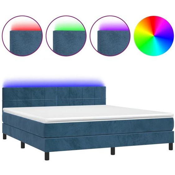 vidaXL Lit boxspring avec matelas & LED bleu foncé 180x200 cm velours