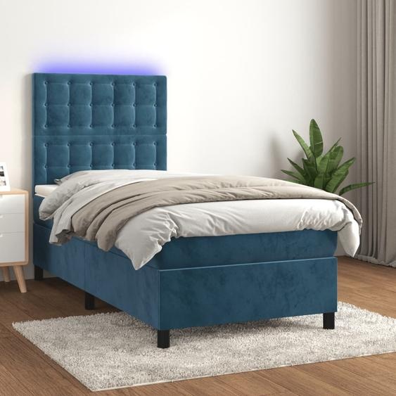 vidaXL Lit boxspring avec matelas & LED Bleu foncé 80x200 cm Velvet - Lit boxspring - Lits boxspring - Lit - Meubles de chambre à coucher