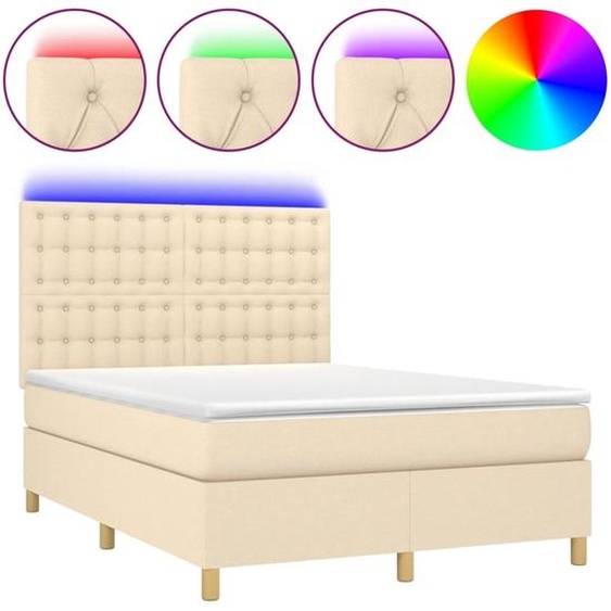 vidaXL Lit Boxspring avec matelas & LED Crème 140x200 cm Tissu