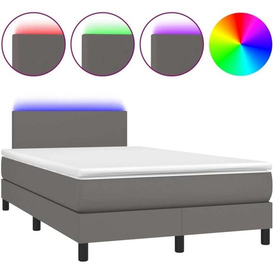 vidaXL Lit Boxspring avec matelas & LED Gris 120x200 cm Similicuir