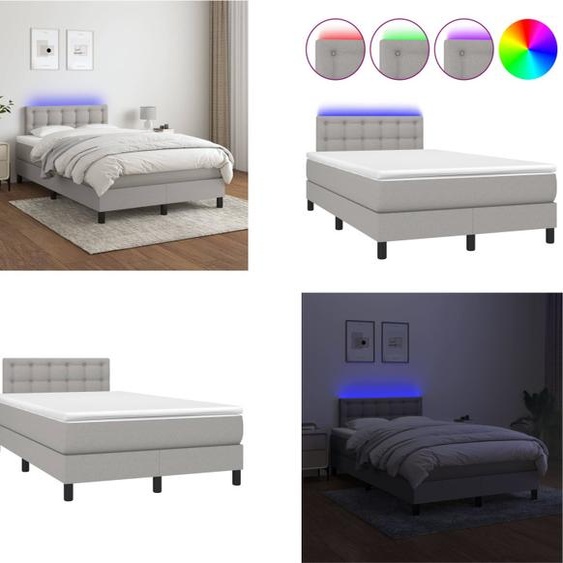 vidaXL Lit boxspring avec matelas & LED Gris clair 120x200 cm Tissu - Lit boxspring - Lits boxspring - Lit - Meubles de chambre à coucher