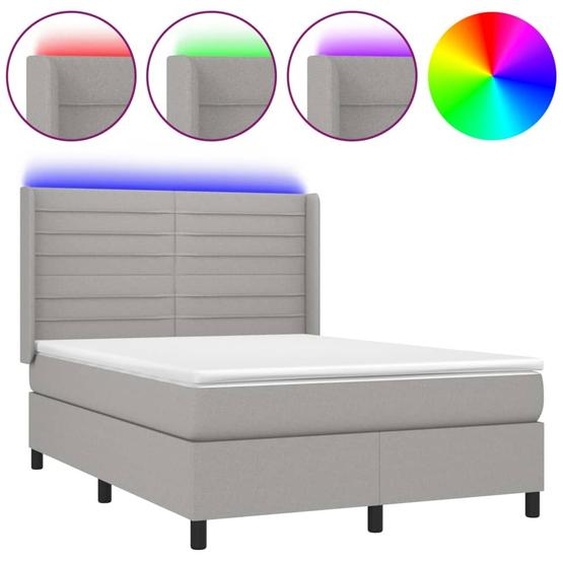 vidaXL Lit Boxspring avec matelas & LED Gris clair 140x200 cm Tissu