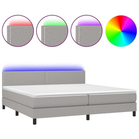 vidaXL Lit boxspring avec matelas & LED gris clair 200x200 cm Tissu