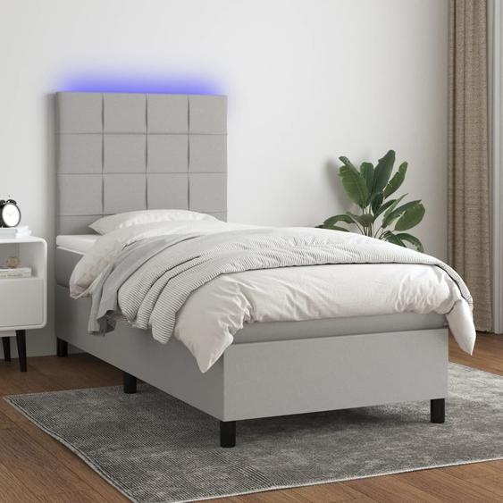 vidaXL Lit boxspring avec matelas & LED Gris clair 80x200 cm Tissu - Lit boxspring - Lits boxspring - Lit - Meubles de chambre à coucher