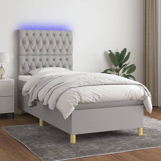 vidaXL Lit boxspring avec matelas & LED Gris clair 80x200 cm Tissu - Lit boxspring - Lits boxspring - Lit - Meubles de chambre à coucher