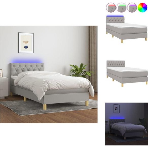 vidaXL Lit Boxspring avec matelas & LED Gris clair 80x200 cm Tissu - Lits et Sommiers