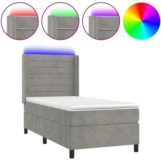vidaXL Lit boxspring avec matelas & LED gris clair 80x200 cm velours