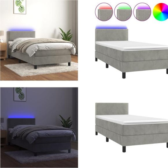 vidaXL Lit boxspring avec matelas & LED Gris clair 80x200 cm Velours - Lit boxspring - Lits boxspring - Lit - Meubles de chambre à coucher