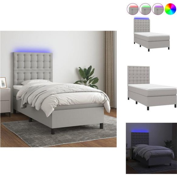 vidaXL Lit Boxspring avec matelas & LED Gris clair 90x190 cm Tissu - Lits et Sommiers
