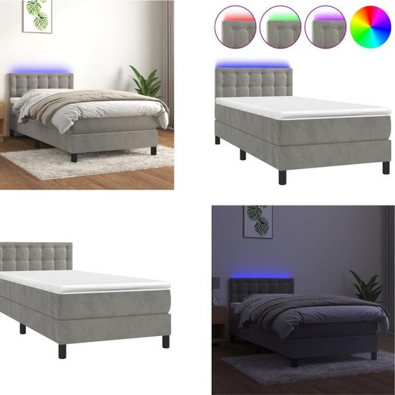 vidaXL Lit boxspring avec matelas & LED Gris clair 90x190 cm Velours - Lit boxspring - Lits boxspring - Meubles de chambre à coucher