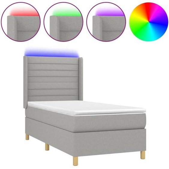vidaXL Lit boxspring avec matelas & LED gris clair 90x200 cm Tissu