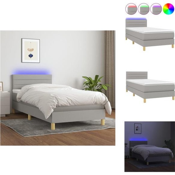 vidaXL Lit Boxspring avec matelas & LED Gris clair 90x200 cm Tissu - Lits et Sommiers