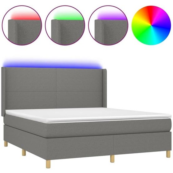 vidaXL Lit boxspring avec matelas & LED gris foncé 180x200 cm Tissu