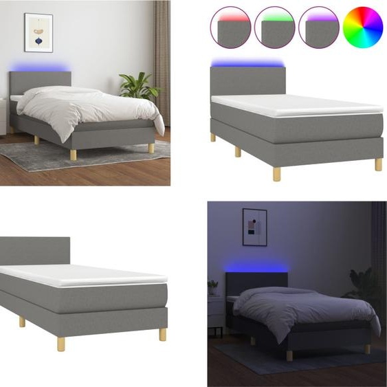 vidaXL Lit boxspring avec matelas & LED Gris foncé 80x200 cm Tissu - Lit boxspring - Lits boxspring - Lit - Meubles de chambre à coucher
