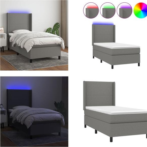 vidaXL Lit boxspring avec matelas & LED Gris foncé 80x200 cm Tissu - Lit boxspring - Lits boxspring - Lit - Meubles de chambre à coucher