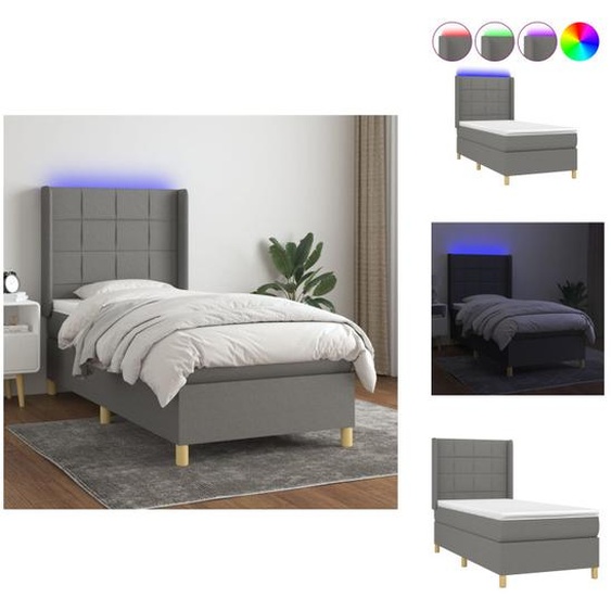 vidaXL Lit Boxspring avec matelas & LED Gris foncé 80x200 cm Tissu - Lits et Sommiers