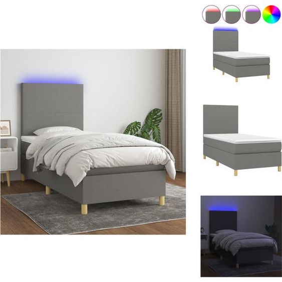 vidaXL Lit Boxspring avec matelas & LED Gris foncé 80x200 cm Tissu - Lits et Sommiers