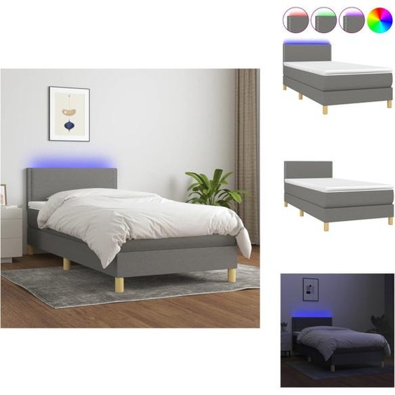 vidaXL Lit Boxspring avec matelas & LED Gris foncé 80x200 cm Tissu - Lits et Sommiers