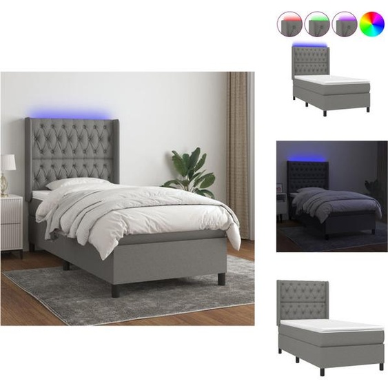 vidaXL Lit Boxspring avec matelas & LED Gris foncé 80x200 cm Tissu - Lits et Sommiers