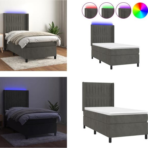 vidaXL Lit boxspring avec matelas & LED Gris foncé 80x200 cm Velours - Lit boxspring - Lits boxspring - Lit - Meubles de chambre à coucher