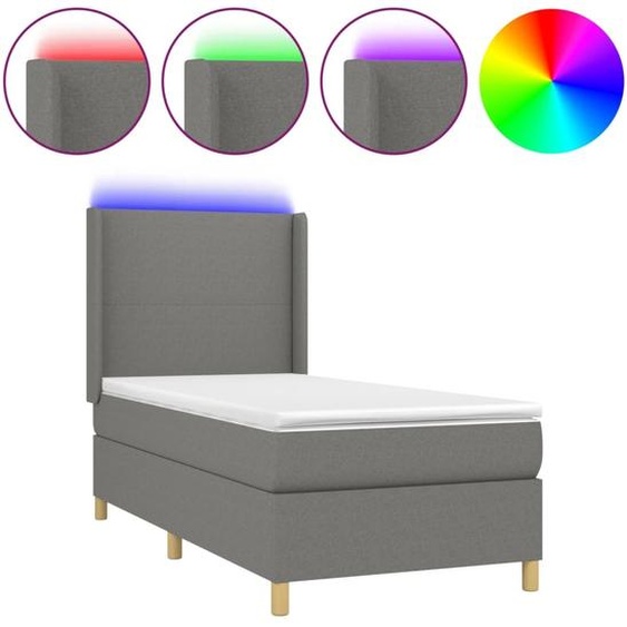 vidaXL Lit boxspring avec matelas & LED gris foncé 90x200 cm Tissu