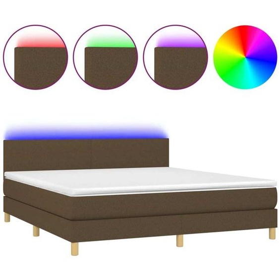 vidaXL Lit Boxspring avec matelas & LED Marron foncé 180x200 cm Tissu