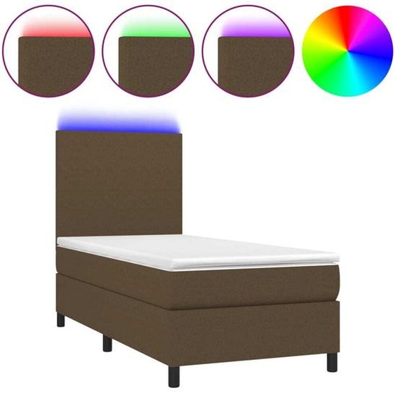 vidaXL Lit Boxspring avec matelas & LED Marron foncé 90x200 cm Tissu