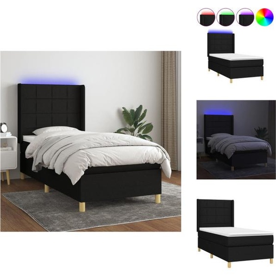 vidaXL Lit Boxspring avec matelas & LED Noir 100x200 cm Tissu - Lits et Sommiers
