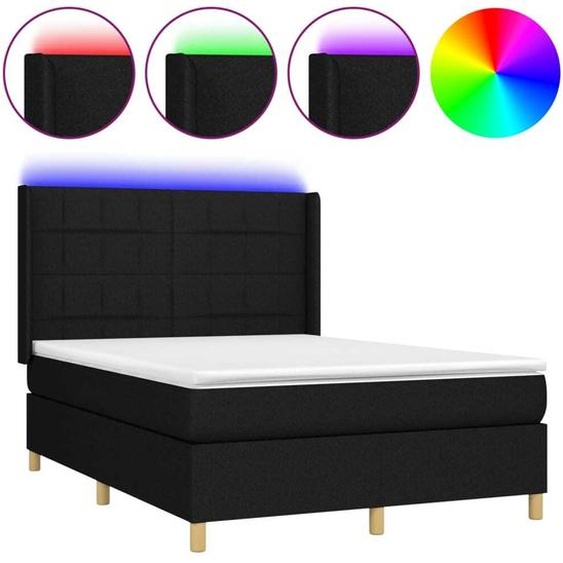 vidaXL Lit Boxspring avec matelas & LED Noir 140x200 cm Tissu