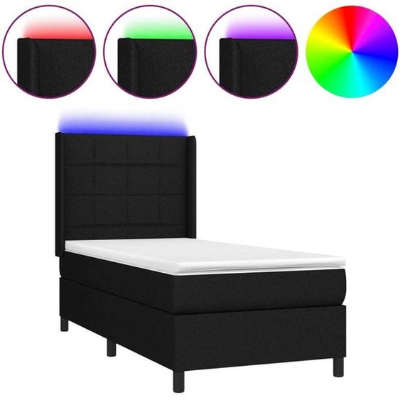 vidaXL Lit Boxspring avec matelas & LED Noir 80x200 cm Tissu