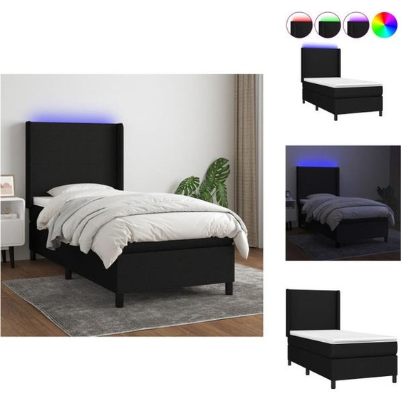 vidaXL Lit Boxspring avec matelas & LED Noir 80x200 cm Tissu - Lits et Sommiers