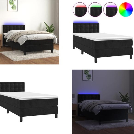 vidaXL Lit boxspring avec matelas & LED Noir 80x200 cm Velvet - Lit boxspring - Lits boxspring - Lit - Meubles de chambre à coucher
