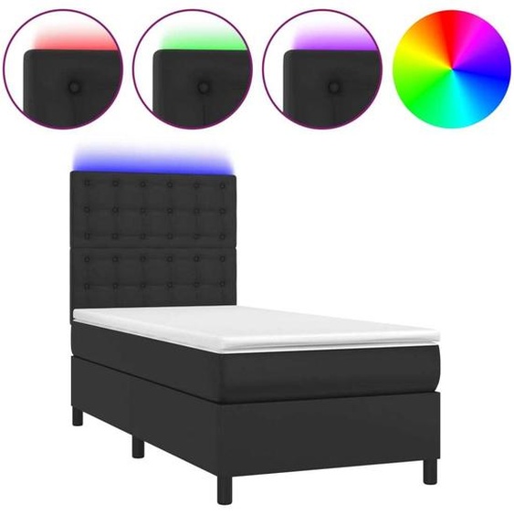 vidaXL Lit boxspring avec matelas & LED noir 90x200 cm similicuir