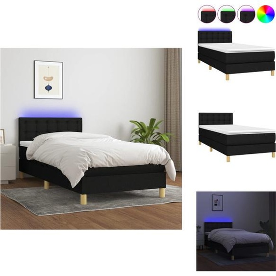 vidaXL Lit Boxspring avec matelas & LED Noir 90x200 cm Tissu - Lits et Sommiers
