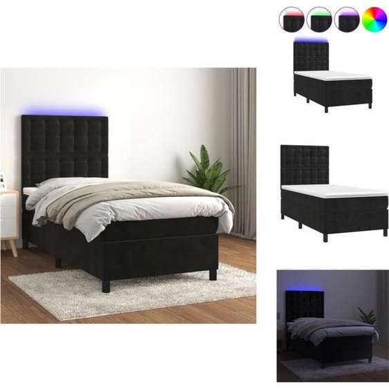 vidaXL Lit Boxspring avec matelas & LED Noir 90x200 cm Velours - Lits et Sommiers