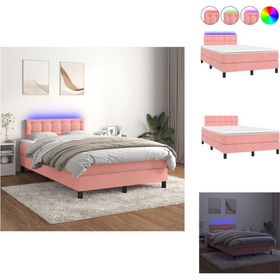 vidaXL Lit Boxspring avec Matelas & LED Rose 120x200 cm Velours - Lits et Sommiers