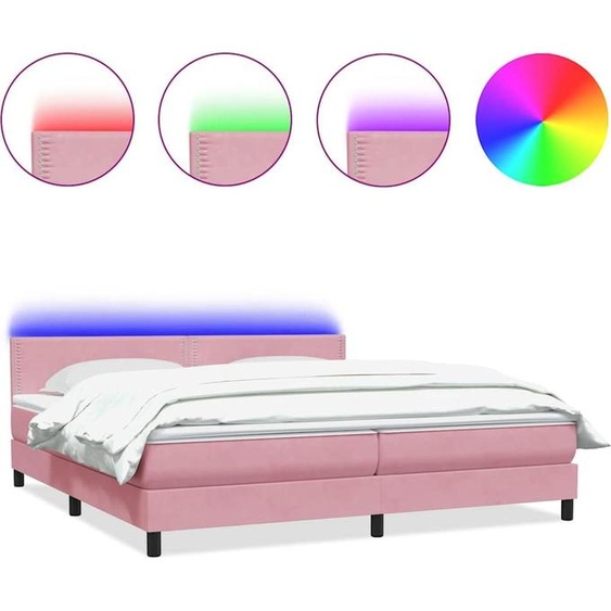vidaXL Lit boxspring avec matelas & LED rose 200x220 cm velours