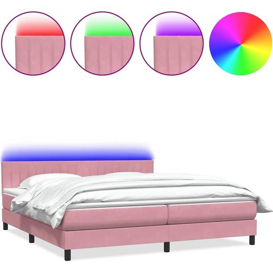 vidaXL Lit boxspring avec matelas & LED rose 200x220 cm velours