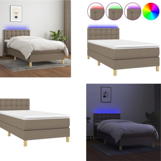 vidaXL Lit boxspring avec matelas & LED Taupe 80x200 cm Tissu - Lit boxspring - Lits boxspring - Lit - Meubles de chambre à coucher