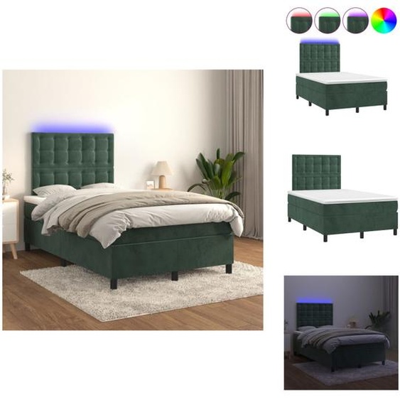 vidaXL Lit Boxspring avec matelas & LED Vert foncé 120x200 cm Velours - Lits et Sommiers