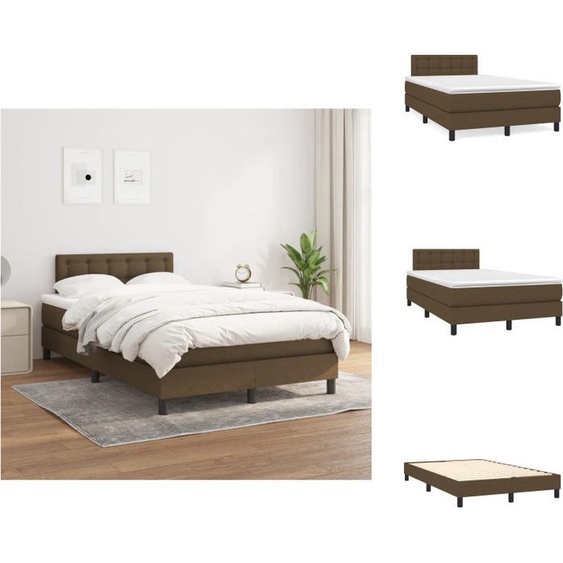 vidaXL Lit Boxspring avec matelas Marron Foncé 120x200 cm Tissu - Lits et Sommiers