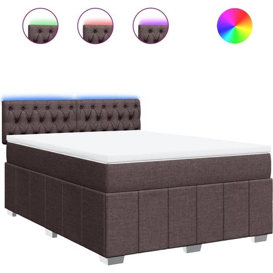 vidaXL Lit boxspring avec matelas Marron foncé 140x200 cm Tissu